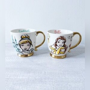 NEW Princess Belle and Cinderella Coffee Mug with Gold Handle